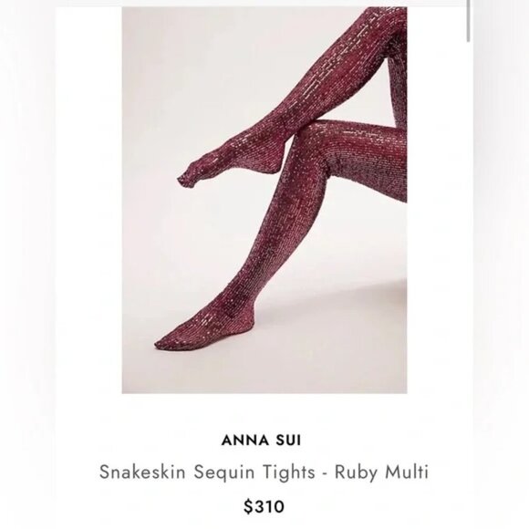 ANNA SUI Snakeskin Sequin Tights In Ruby Multi Sz S NWT $310 - Picture 8 of 11